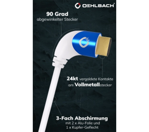 Oehlbach Shape Magic UHD 90 Wtyk kątowy 3m Biały