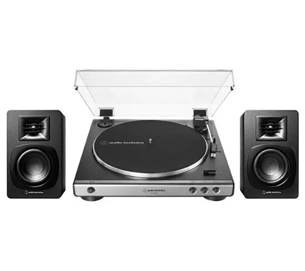Audio-Technica AT-LP60XUSB Automatyczny Napęd paskowy Przedwzmacniacz Czarno-srebrny + Kolumny AT-SP3X