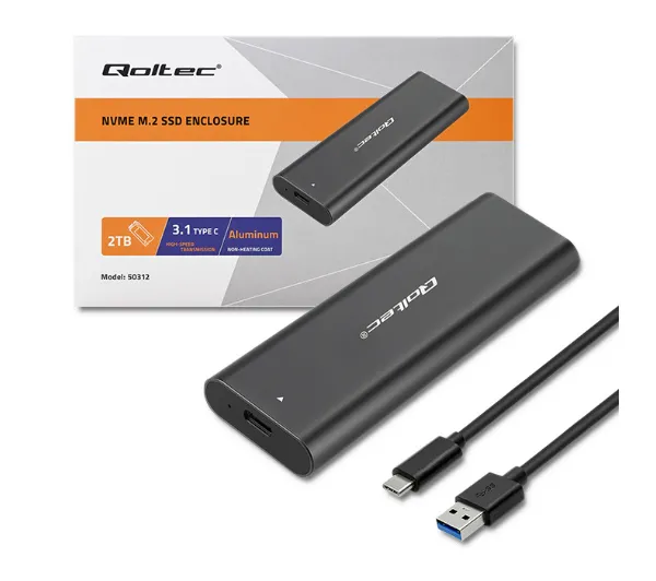 Qoltec 50312 M.2 SSD NVME PCI-E USB typ C Czarny