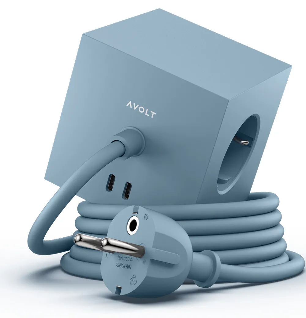 Kostka Avolt 3 gniazda 2x USB-C 3m Niebieski