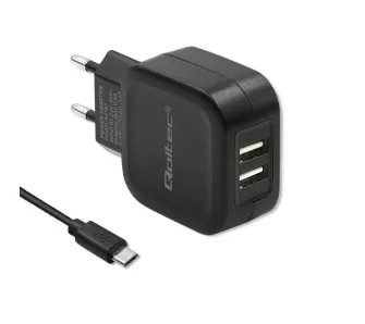 Ładowarka sieciowa Qoltec 50187 2x USB-A 17W Czarny + Kabel microUSB