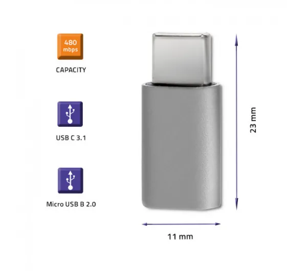 Qoltec 50478 Micro USB do USB-C Srebrny