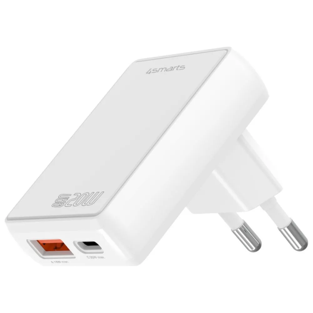 Ładowarka sieciowa 4smarts FlatPlug Duos GaN USB-C USB-A 20W Biały