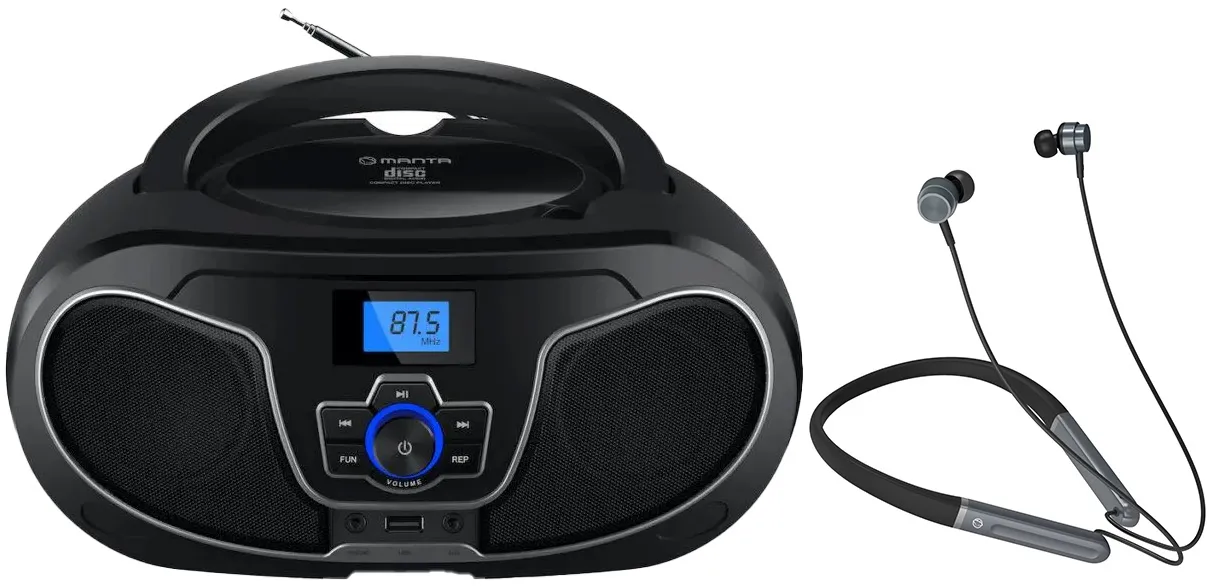 Radioodtwarzacz Manta BBX007 BOOMBOX Bluetooth Czarny + Słuchawki MNH02