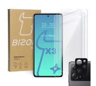 Zestaw ochronny Bizon 3x Szkło hartowane + szybka na aparat Clear 2 Pack do Xiaomi Poco X5 Pro
