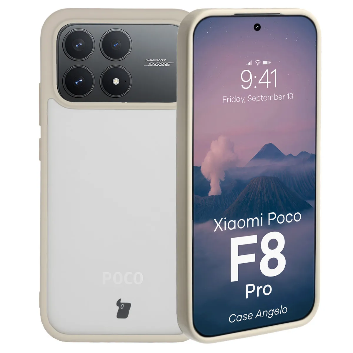 Etui Bizon Angelo do Xiaomi POCO F8 Pro Półprzeźroczyste z beżową ramką