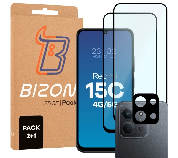 Bizon 2x Szkło + szybka na aparat Edge Pack do Xiaomi Redmi 15C 4G / 5G