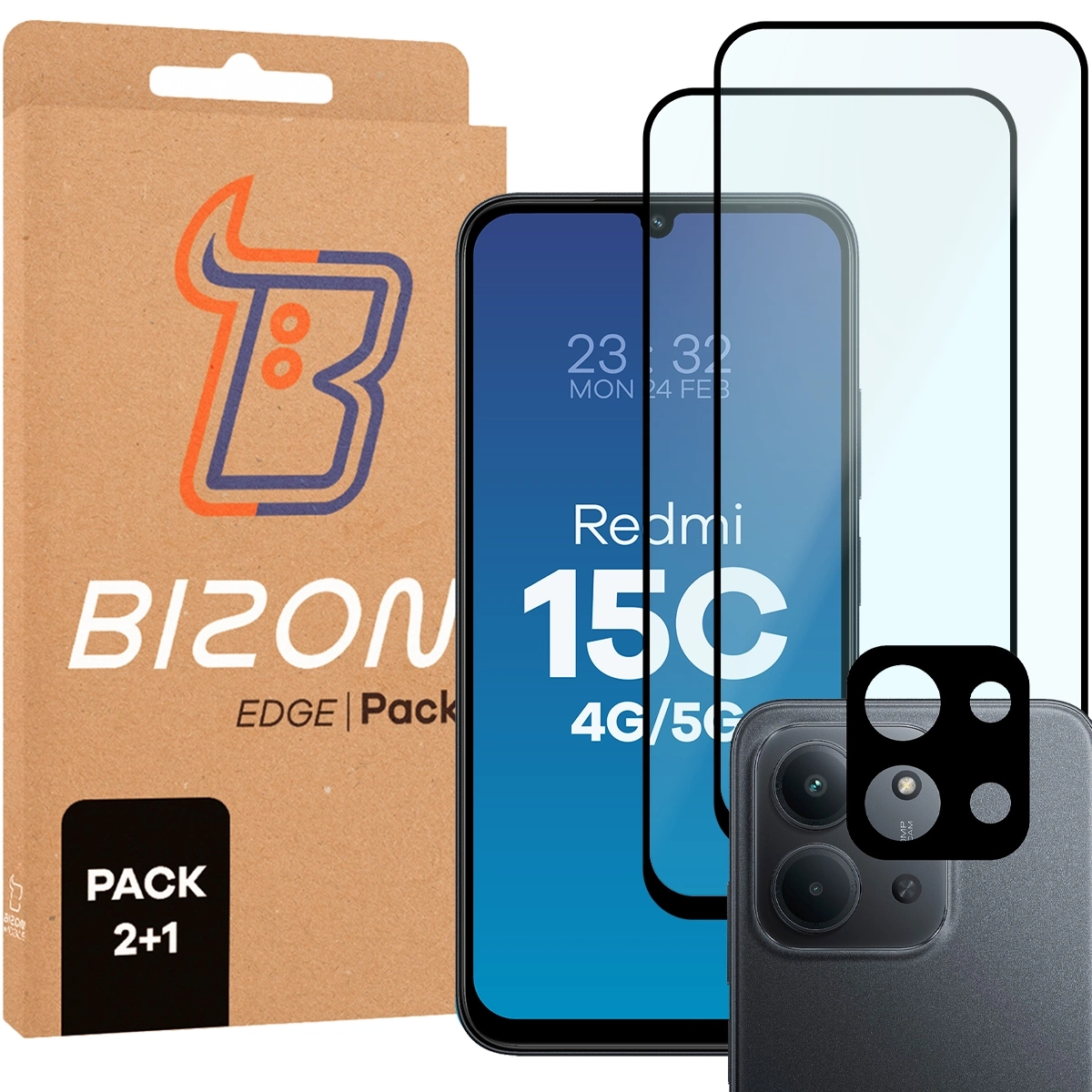 Zestaw ochronny Bizon 2x Szkło + szybka na aparat Edge Pack do Xiaomi Redmi 15C 4G / 5G