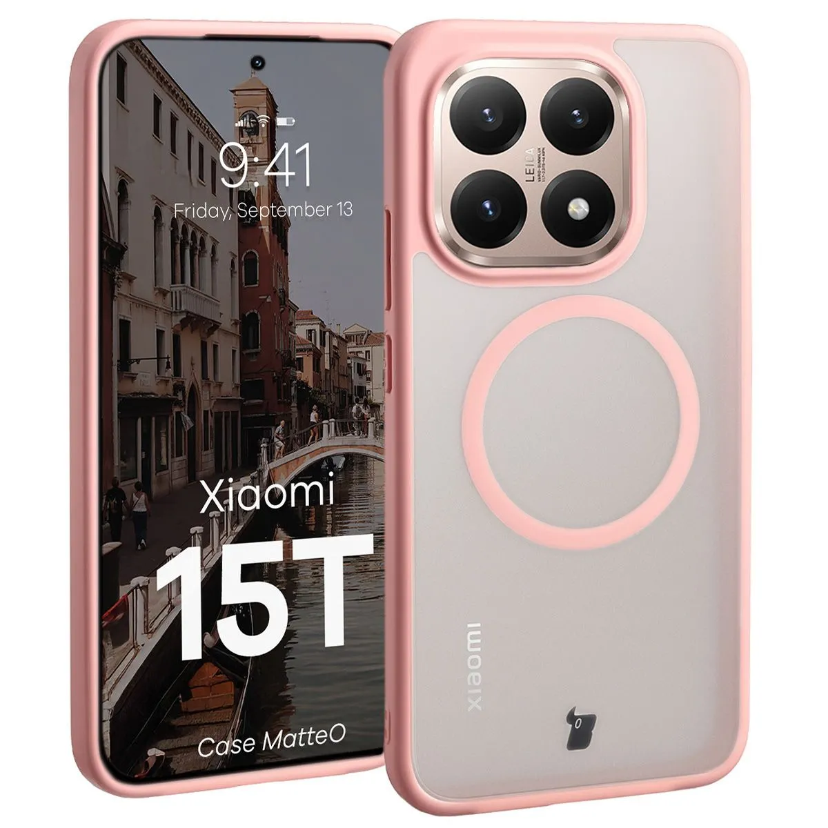 Etui Bizon MatteO do Xiaomi 15T Półprzezroczyste z różową ramką