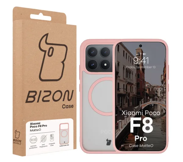 Bizon MatteO do Xiaomi POCO F8 Pro Półprzezroczyste z różową ramką