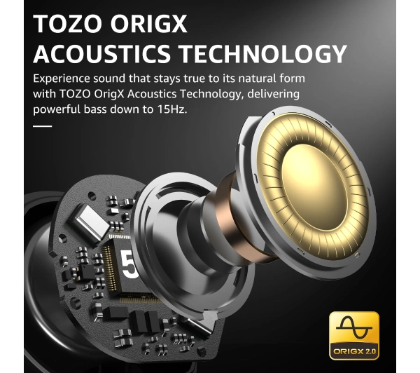 Tozo AeroSound Dokanałowe Bluetooth 5.3 Czarny