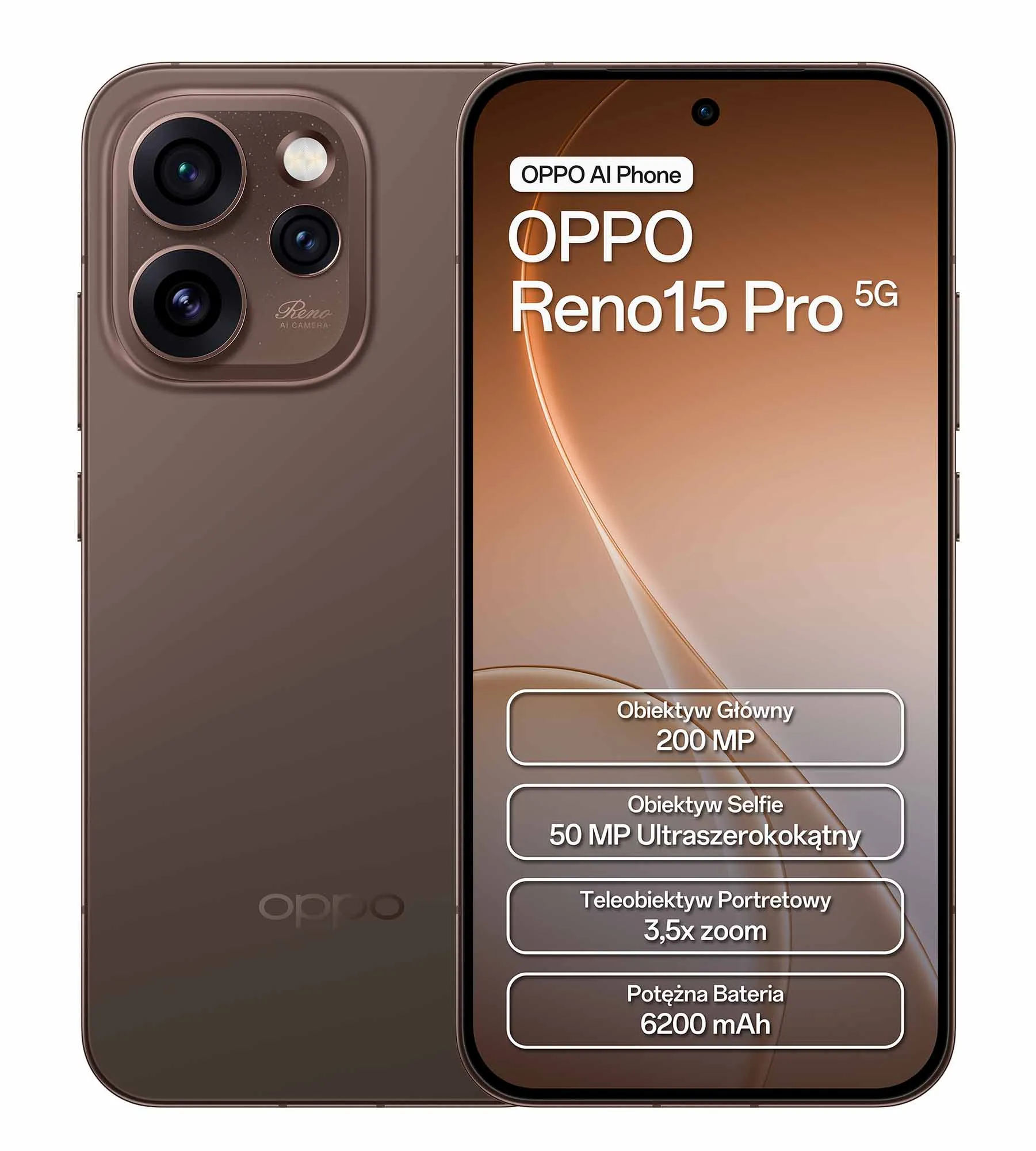 Smartfon OPPO Reno15 Pro 5G 12/512GB 6,32" 120Hz 200Mpix Brązowy