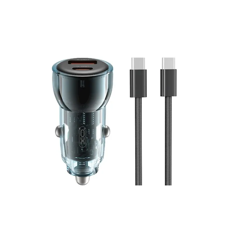 Ładowarka samochodowa XO CC60 USB-A USB-C 60W Niebieski + Kabel USB-C do USB-C