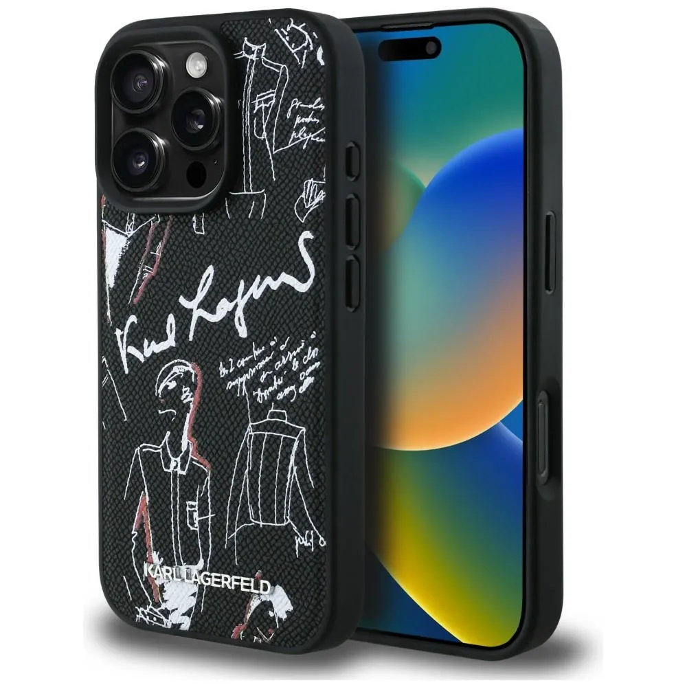 Etui Karl Lagerfeld Grained Pattern & Logo MagSafe do iPhone 16 Pro Czarny