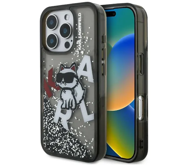 Karl Lagerfeld Liquid Glitter Choupette Logo do iPhone 16 Pro Max Czarny