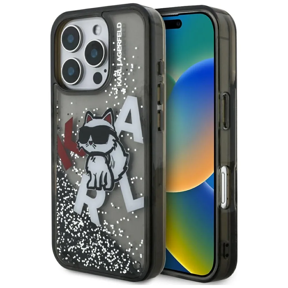 Etui Karl Lagerfeld Liquid Glitter Choupette Logo do iPhone 16 Pro Max Czarny