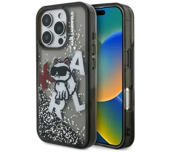 Etui Karl Lagerfeld Liquid Glitter Choupette Logo do iPhone 16 Pro Max Czarny