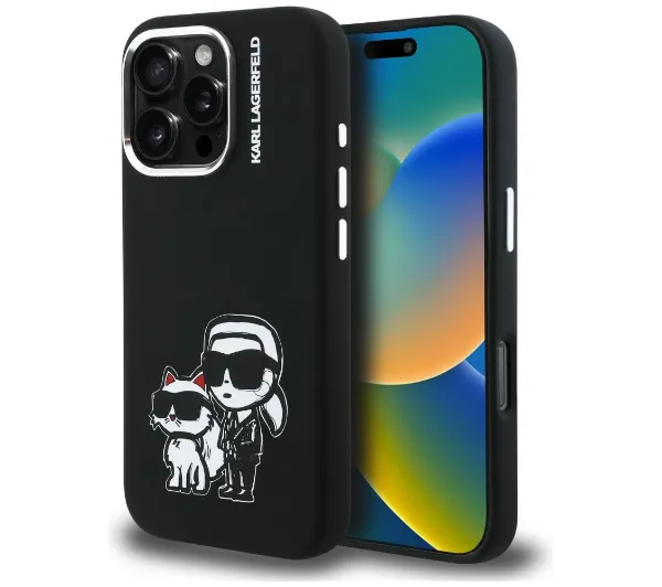 Karl Lagerfeld Silicone Karl&Choupette Sketch MagSafe do iPhone 16 Pro Max Czarny