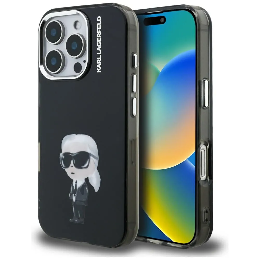 Etui Karl Lagerfeld IML Aquarelle Karl & Logo MagSafe do iPhone 16 Pro Czarny