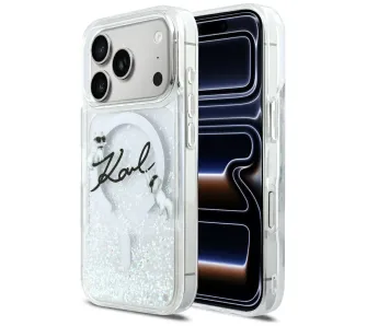 Etui Karl Lagerfeld Liquid Glitter Karl Script Logo MagSafe do iPhone 17 Pro Przezroczysty