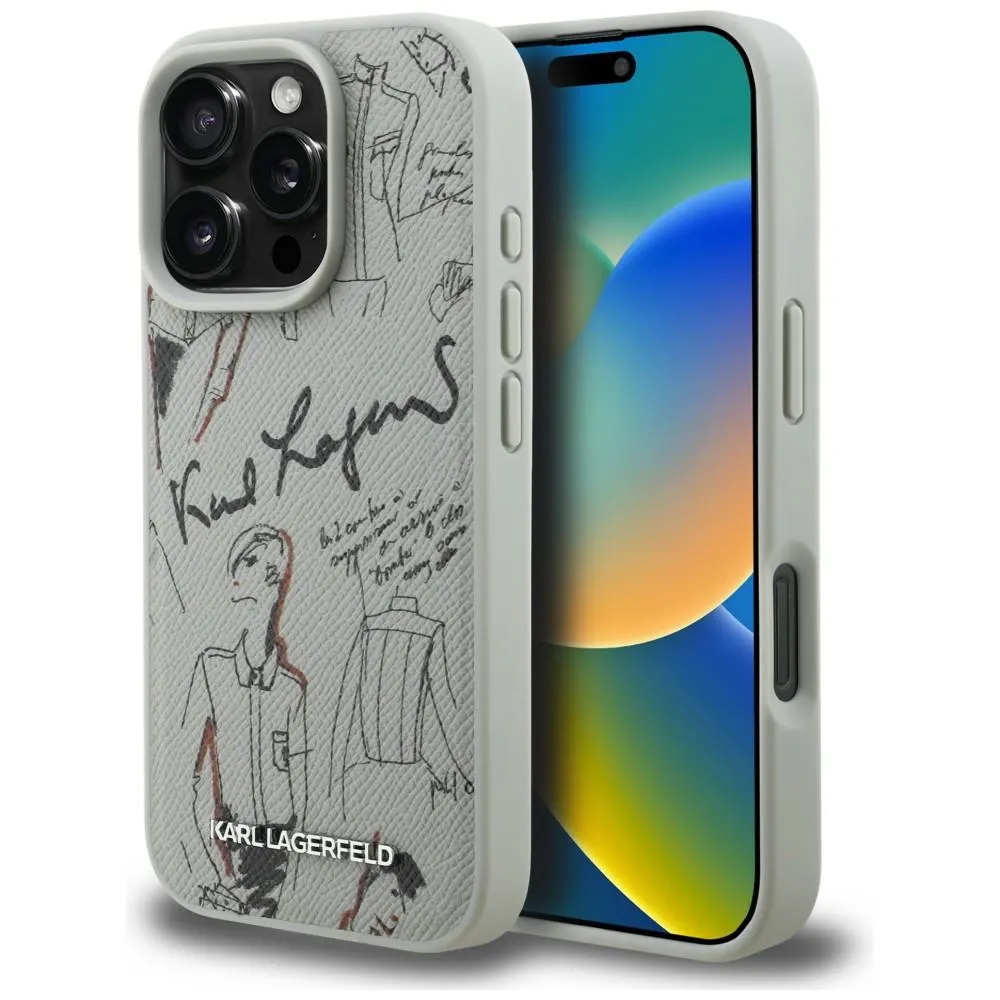 Etui Karl Lagerfeld Grained Pattern & Logo MagSafe do iPhone 16 Pro Max Szary