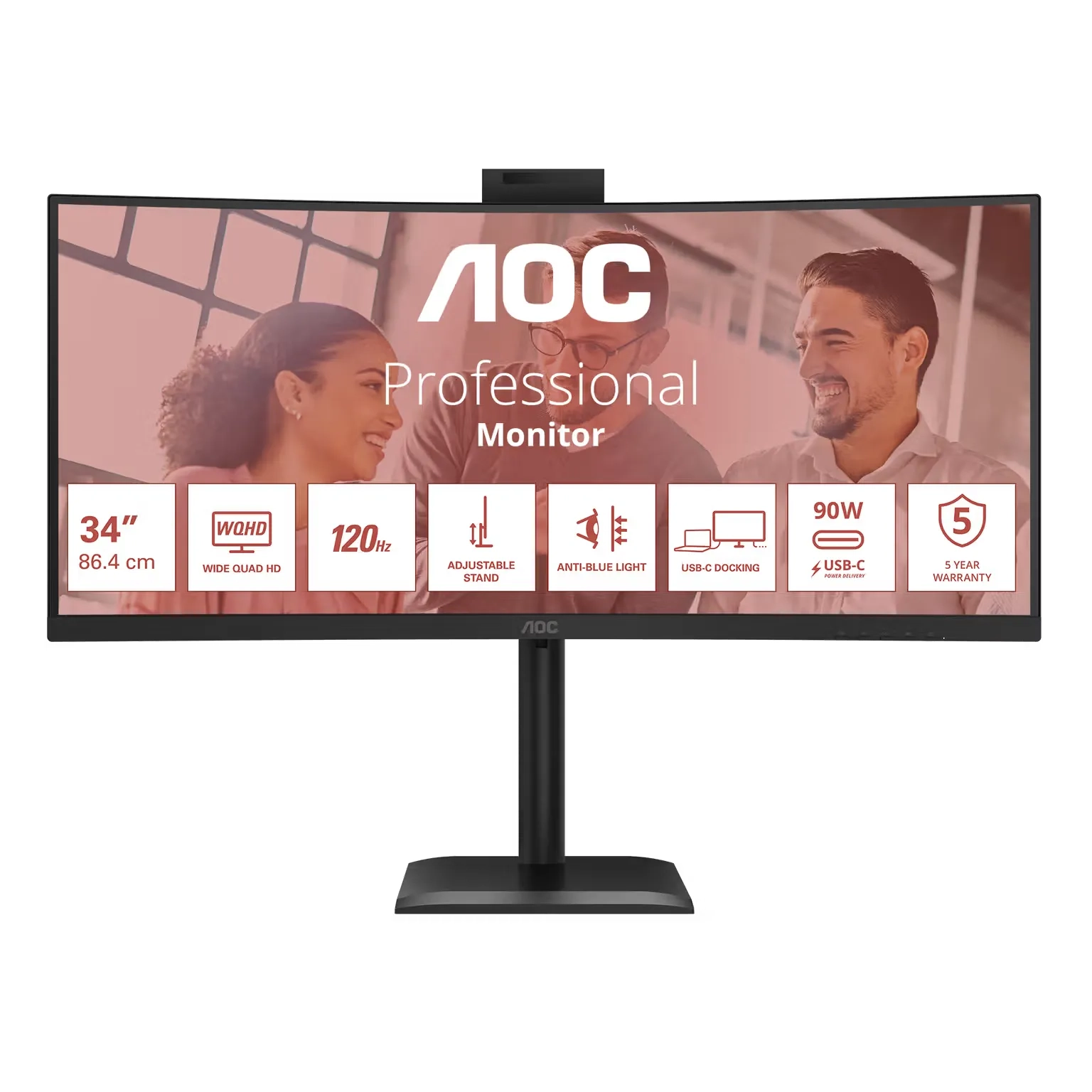 Monitor AOC CU34E4CW z kamerą internetową Windows Hello 34" UWQHD VA 120Hz 4ms Zakrzywiony