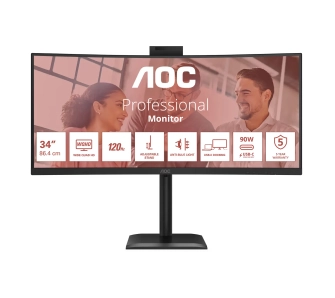 Monitor AOC CU34E4CW z kamerą internetową Windows Hello 34" UWQHD VA 120Hz 4ms Zakrzywiony