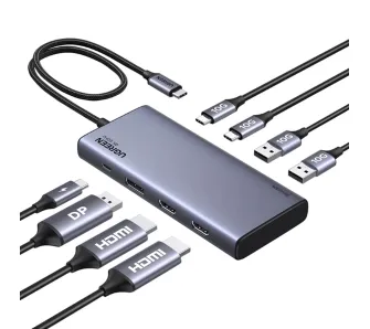 Hub USB UGREEN CM639 8w1 HDMI DP USB PD USB-C Szary