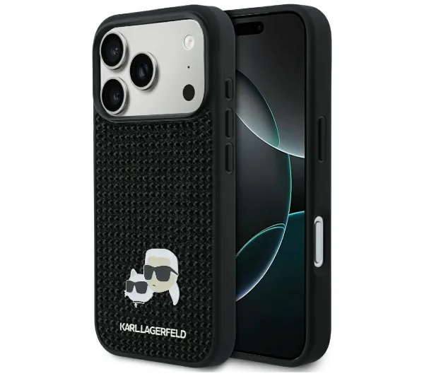 Karl Lagerfeld Rhinestones Karl&Choupette Pin do iPhone 17 Pro Czarny