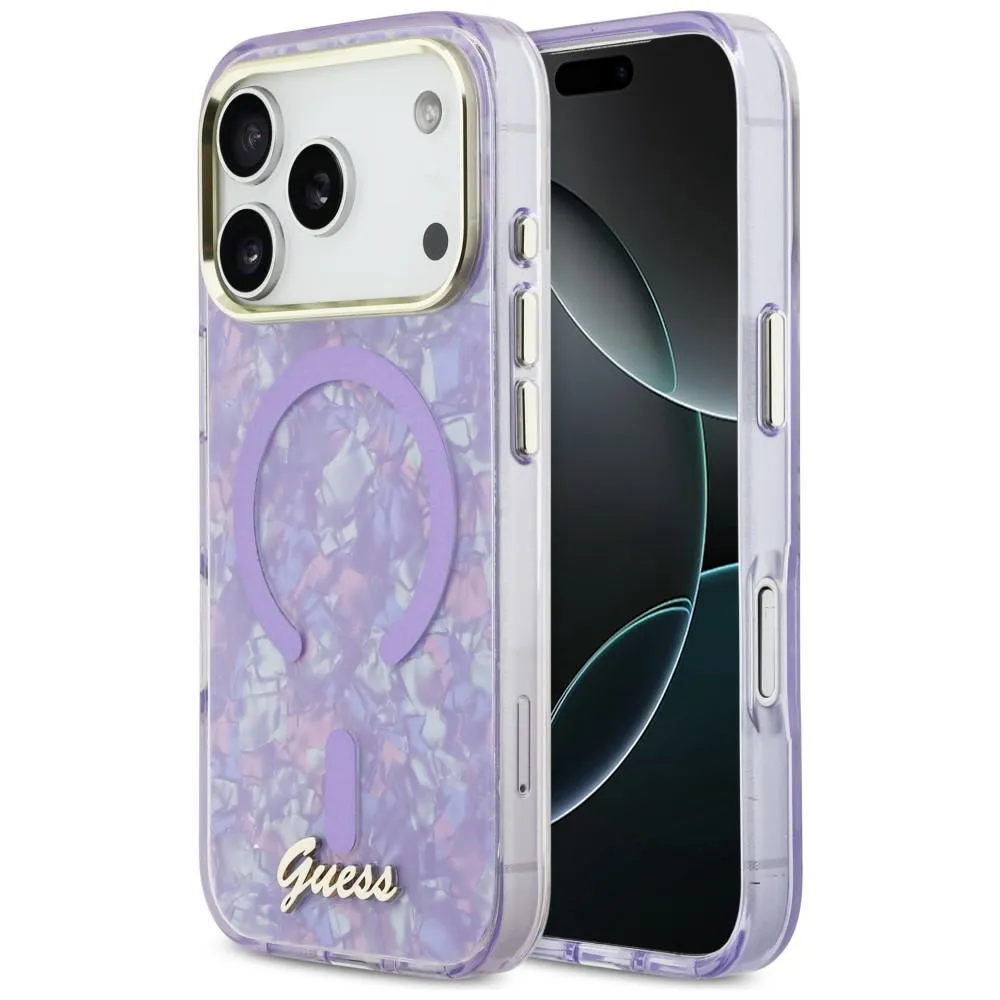 Etui Guess IML Shell Script Metal MagSafe do iPhone 17 Pro Max Fioletowy