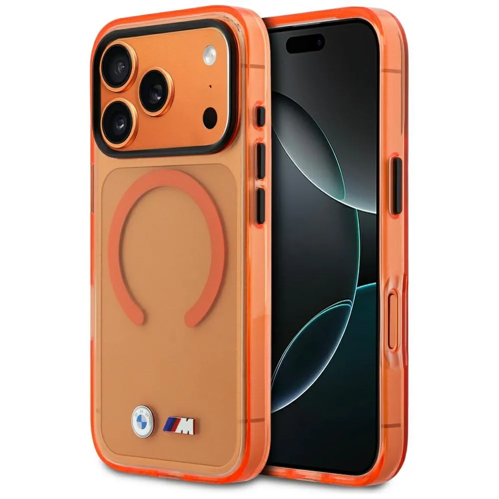 Etui BMW Metal Logos MagSafe do iPhone 17 Pro Pomarańczowy