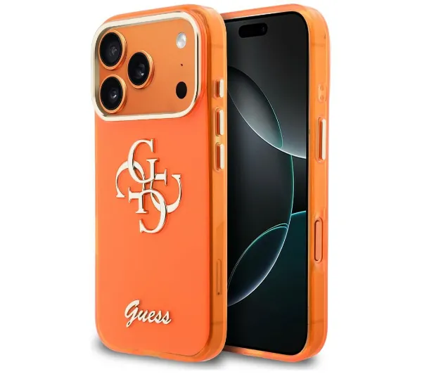 Guess IML 4G Script Metal do iPhone 17 Pro Pomarańczowy