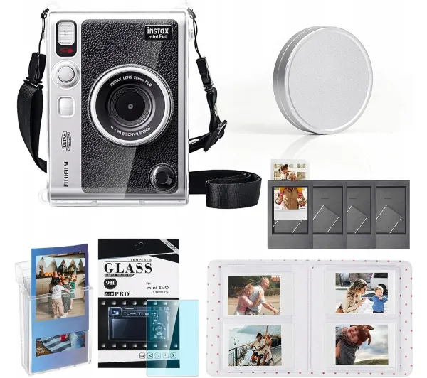 Zestaw 6w1 Futerał Etui + Szkło + Album 64x + Dekielek + Ramki Fuji Instax Mini Evo - Przezroczysty