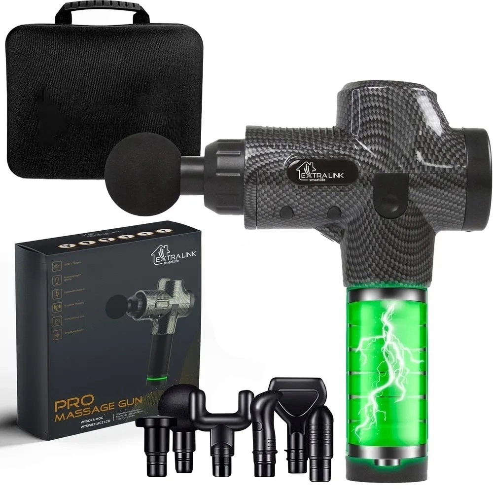 Pistolet do masażu Extralink Gun Pro MSG-01-PRO 6 nakładek 3800obr/min 6h