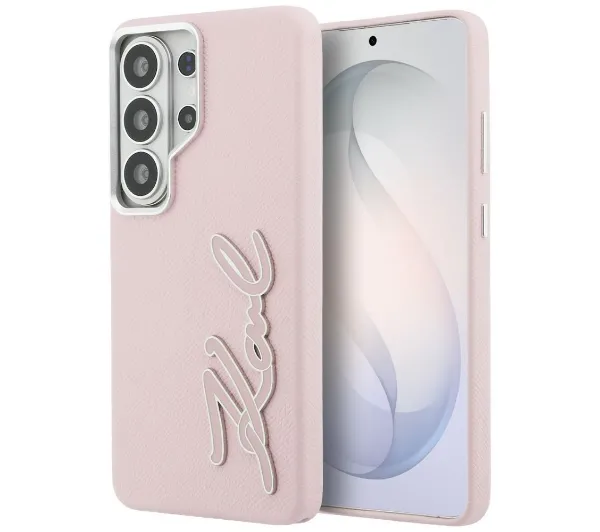 Karl Lagerfeld Grained Signature Metal Resin Logo do Galaxy S26 Ultra Różowy