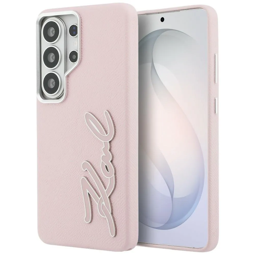 Etui Karl Lagerfeld Grained Signature Metal Resin Logo do Galaxy S26 Ultra Różowy