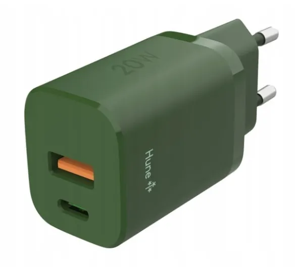 Hune Ładowarka sieciowa GaN 20W USB-C+USB-A + 1.2 m USB-C Forest
