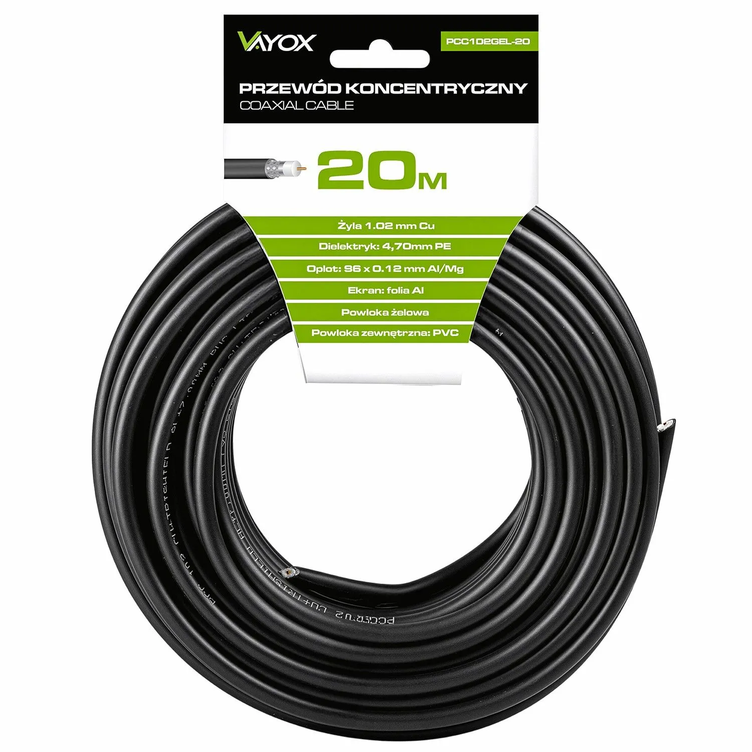Kabel koncentryczny Vayox PCC102GEL-20 20m Czarny