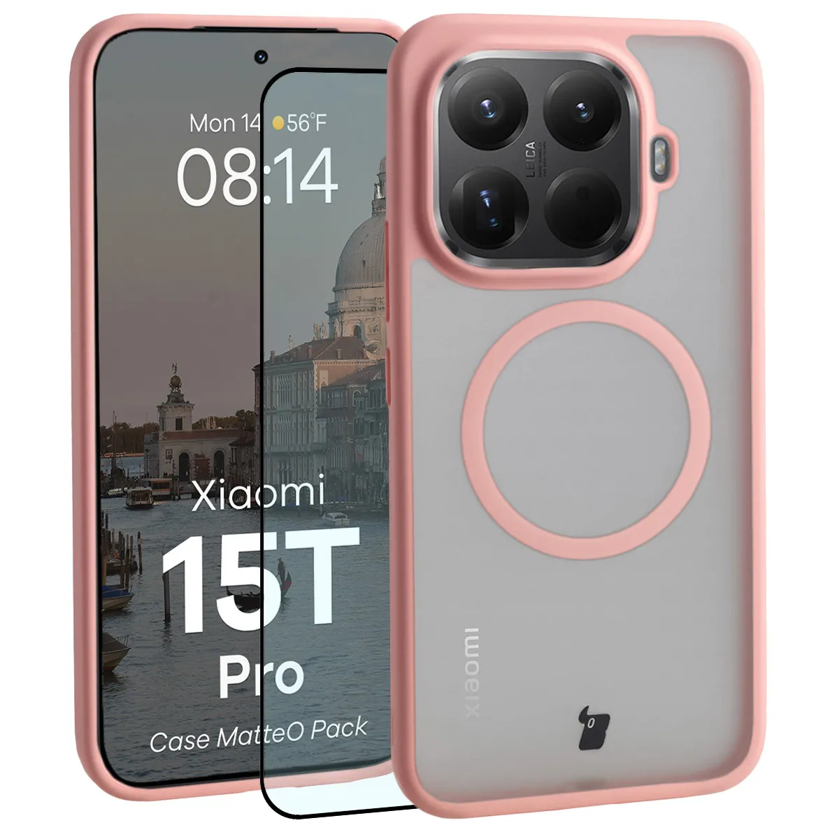 Szkło hartowane Bizon MatteO Pack do Xiaomi 15T Pro Jasnoróżowy