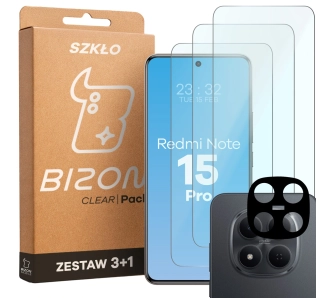 Zestaw ochronny Bizon Szkło + szybka na aparat Glass Clear Pack do Xiaomi Redmi Note 15 Pro 5G 3 sztuki