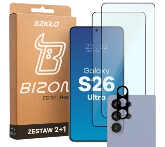Zestaw ochronny Bizon Szkło + szybka na aparat Glass Edge Pack do Galaxy S26 Ultra 2 sztuki