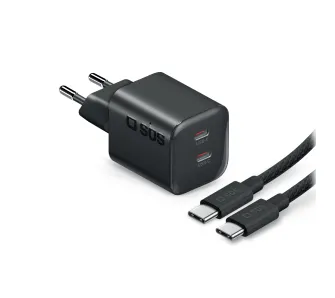 Ładowarka sieciowa SBS 41209 GaN PD 2x USB-C 100W Czarny + Kabel 2m USB-C
