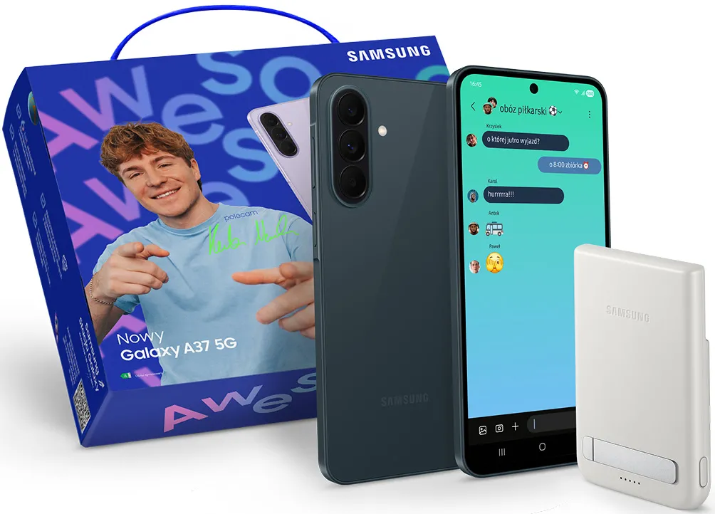 Zestaw smartfon Samsung Galaxy A37 5G 6/128GB  6,7" 120Hz 50Mpix Zielony + Powerbank Samsung Qi2 Magnet 5000mAh + Opakowanie prezentowe