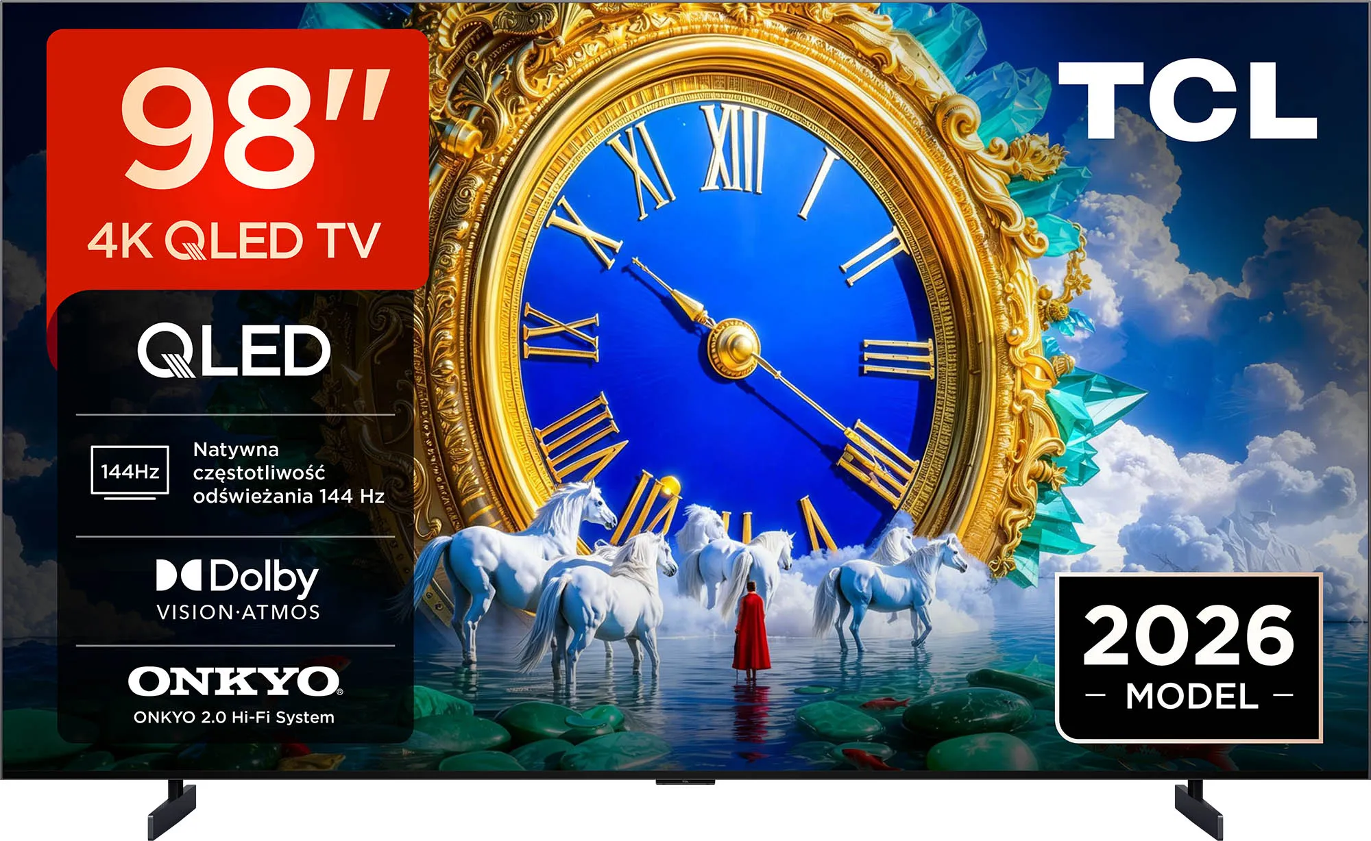 Telewizor TCL 98A400 98" QLED 4K 144Hz Google TV Funkcje AI Dolby Vision Dolby Atmos DTS-X HDMI 2.1 DVB-T2