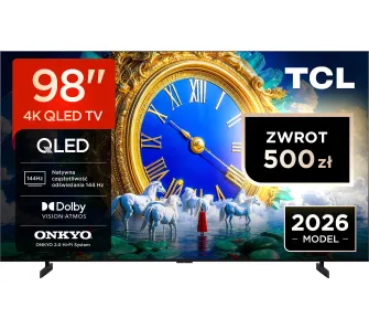 Telewizor TCL 98A400 98" QLED 4K 144Hz Google TV Funkcje AI Dolby Vision Dolby Atmos DTS-X HDMI 2.1 DVB-T2