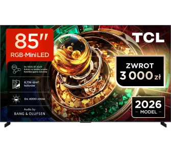 Telewizor TCL 85RM9L 85" RGB-Mini LED 4K 144Hz Google TV Funkcje AI Dolby Vision Dolby Atmos Bang & Olufsen HDMI 2.1 DVB-T2