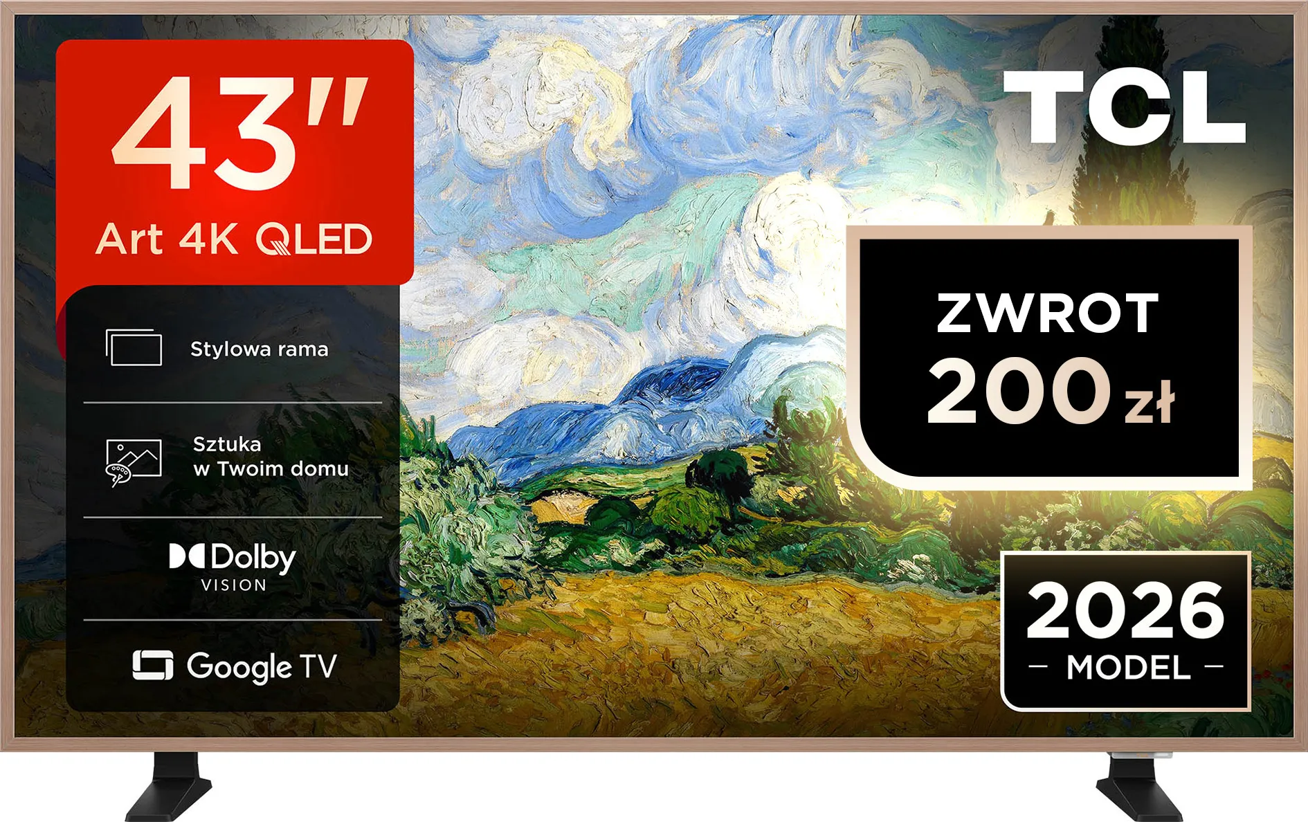 Telewizor TCL 43A400 Pro 43" QLED 4K Google TV Dolby Vision DTS-X DVB-T2