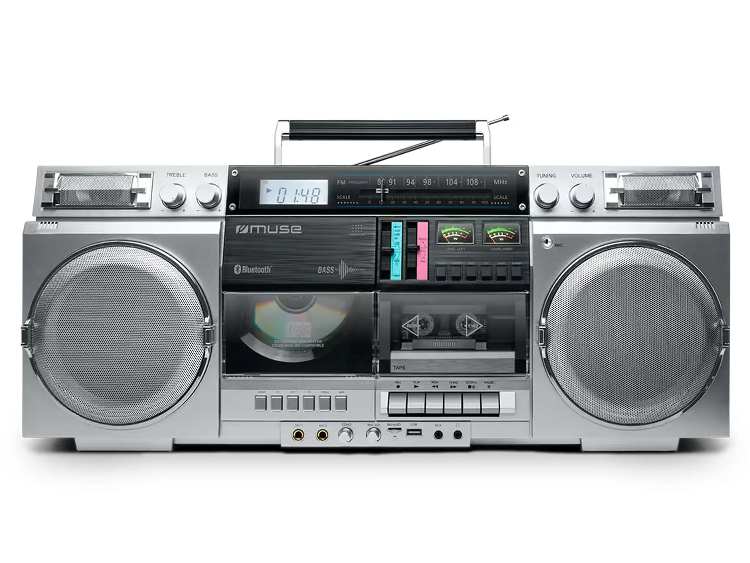 Radiomagnetofon Muse M-380 GBS Ghetto Blaster Bluetooth Srebrny