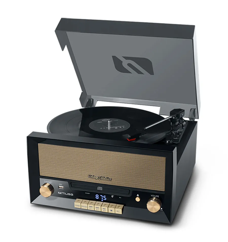 Gramofon Muse MT-110 B Półautomatyczny Napęd bezpośredni Bluetooth Odtwarzacz CD Czarny