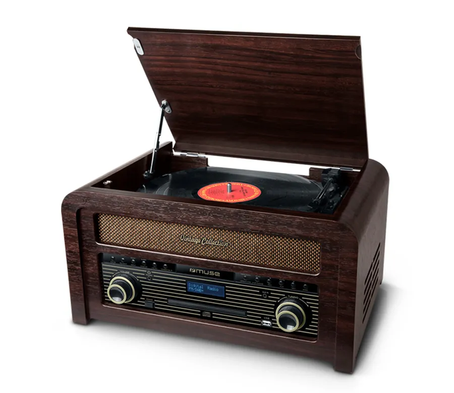 Gramofon Muse MT-115 DAB Półautomatyczny Przedwzmacniacz Radio DAB+ Bluetooth Odtwarzacz CD Brązowy